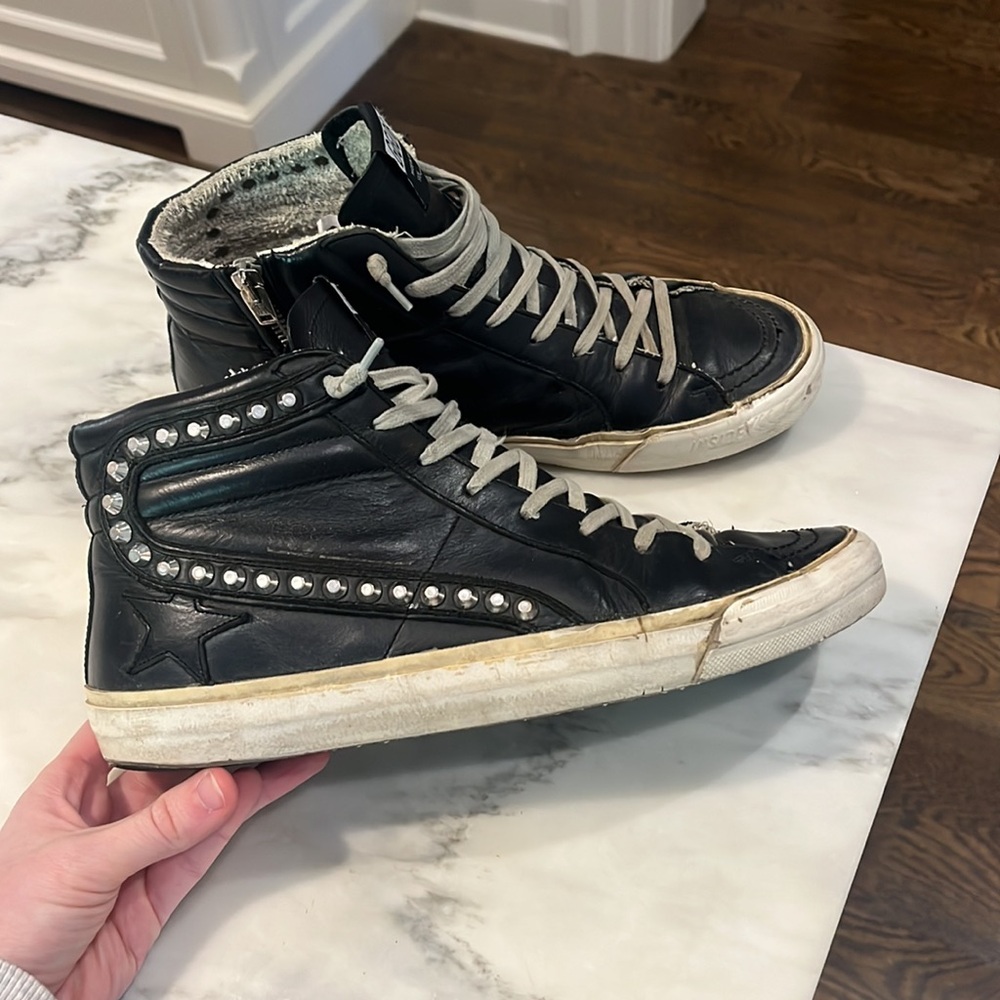 Golden Goose Black High-Top Sneakers with Silver Accents - Picture 2 of 6